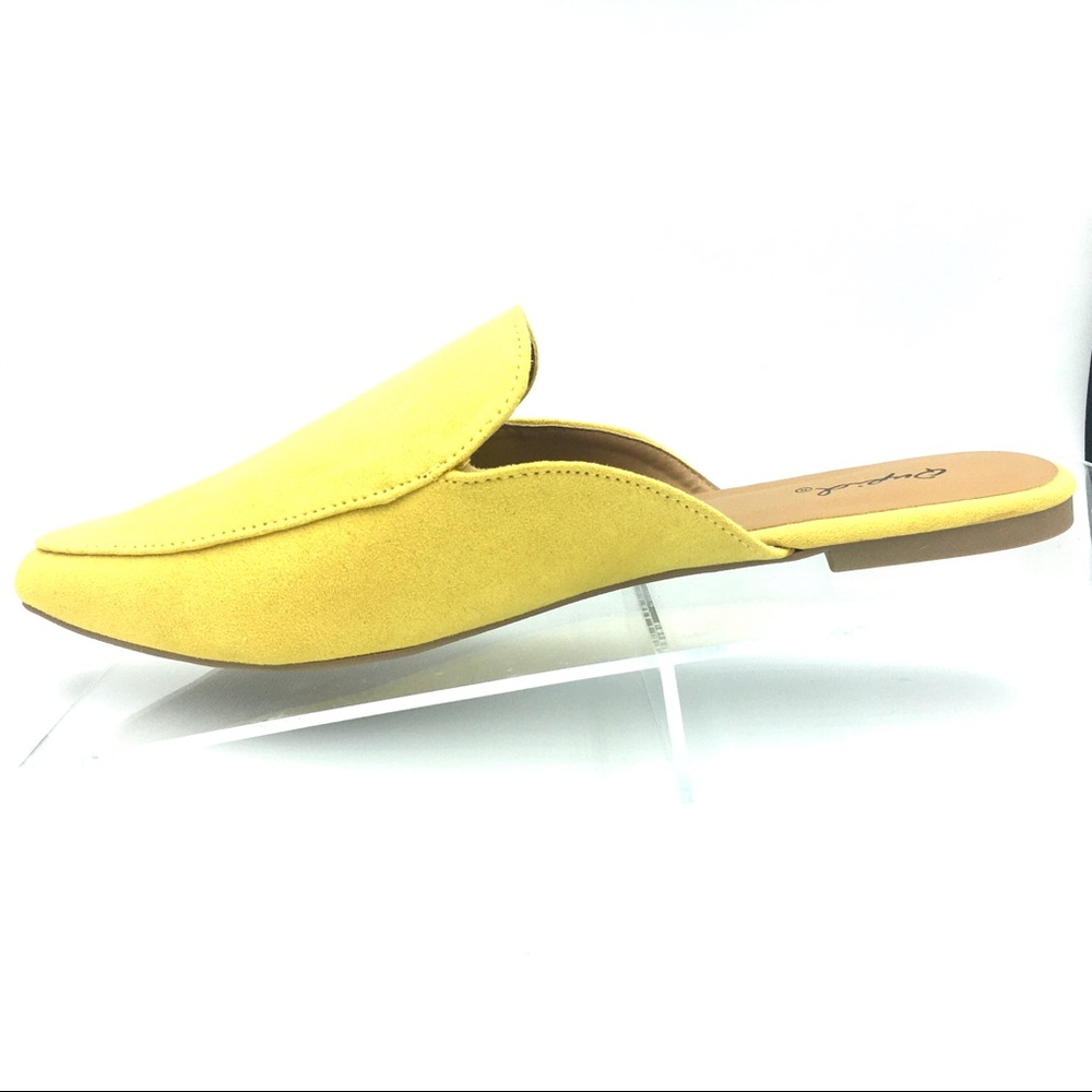 LAST PAIR Yellow Classic Mules in Faux Suede Flats - Picture 2 of 8